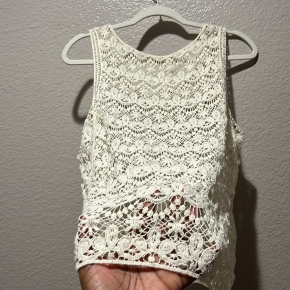 Fun 2 Fun Women's Cream Lace Top Sleeveless Size S/M Boho Cottage core - Picture 9 of 9